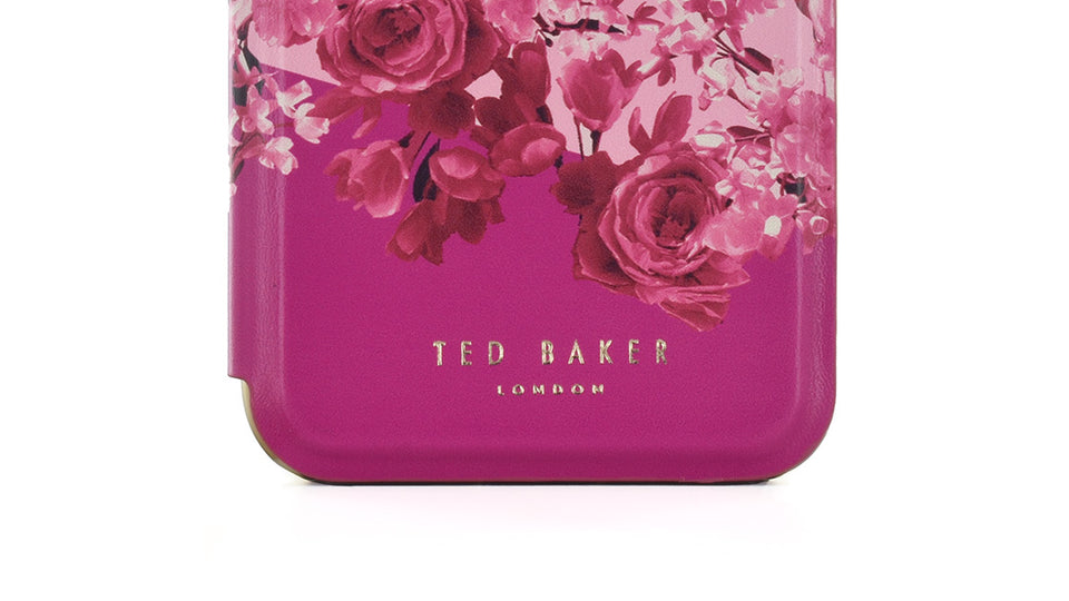 Ted Baker ALSTA Pink Scattered Flowers Mirror Folio Phone Case for iPhone  14 Pro Max Gold Shell