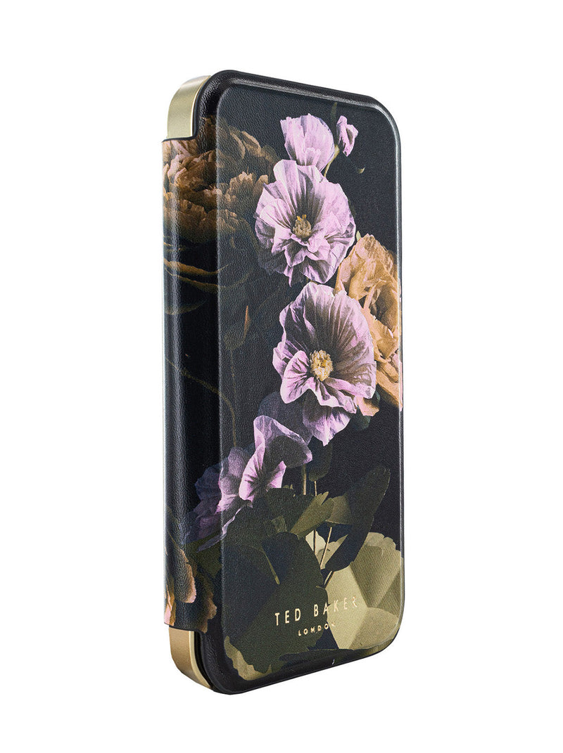 Ted Baker Black Paper Flowers Mirror Folio Phone Case for iPhone 16 Pro Max Gold Shell